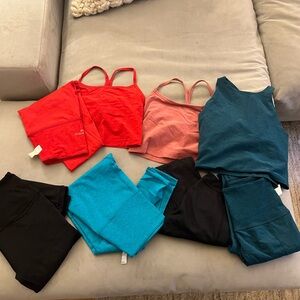 Beyond Yoga Leggings and Tops Set - Red, Pink, Teal, Black